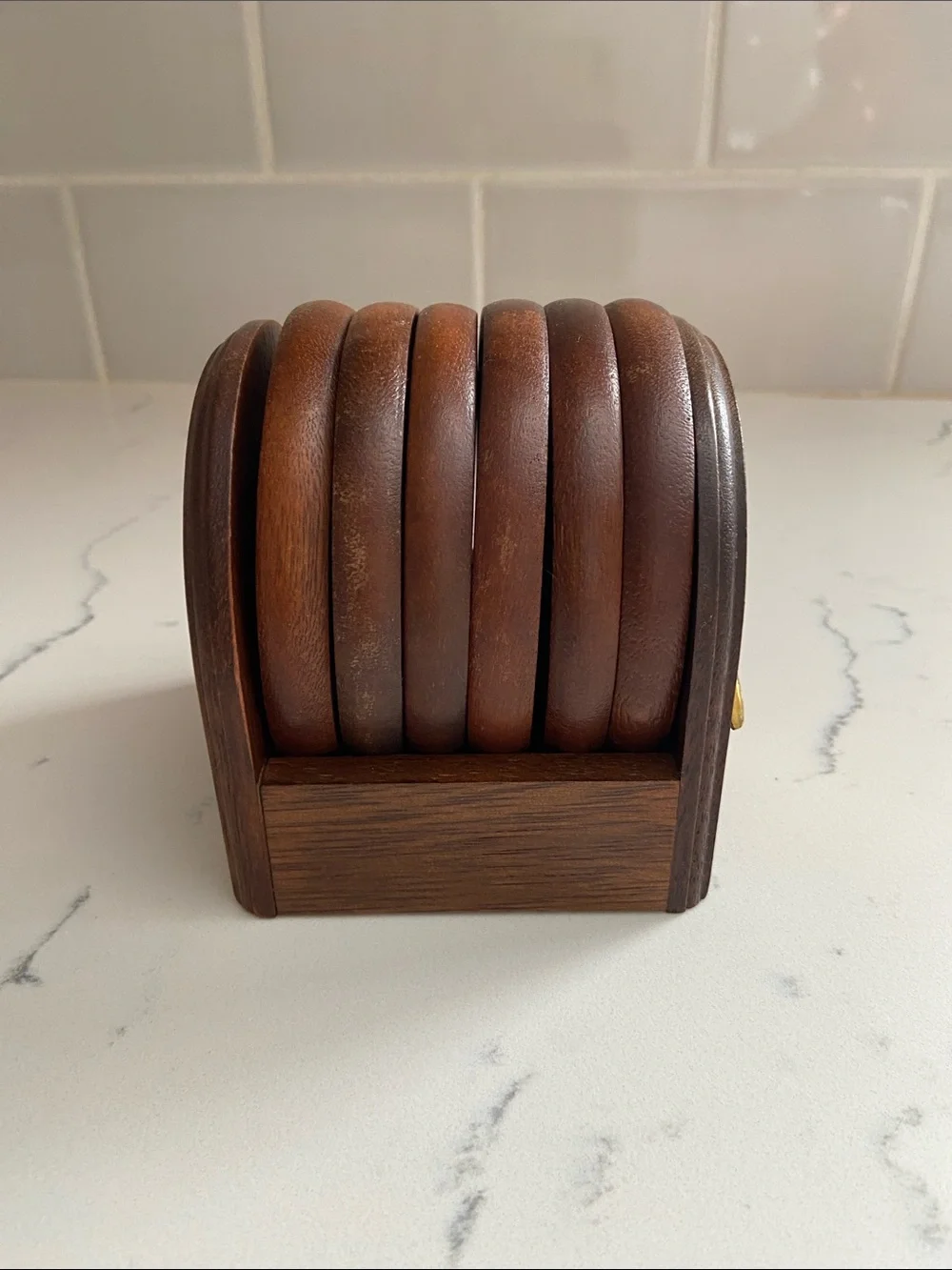 Vintage Wood Coaster Set Flying Duck Holder Cork Set of 6